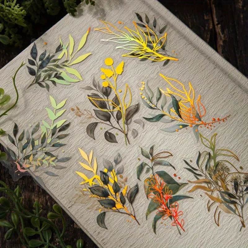 Embellishments For Scrapbooking - สติกเกอร์ลายพฤกษศาสตร์วินเทจ ลายดอกไม้และใบไม้ ฟอยล์สีทอง สำหรับตกแต่งสมุดจด สมุดสแครปบุ๊ค แพลนเนอร์
