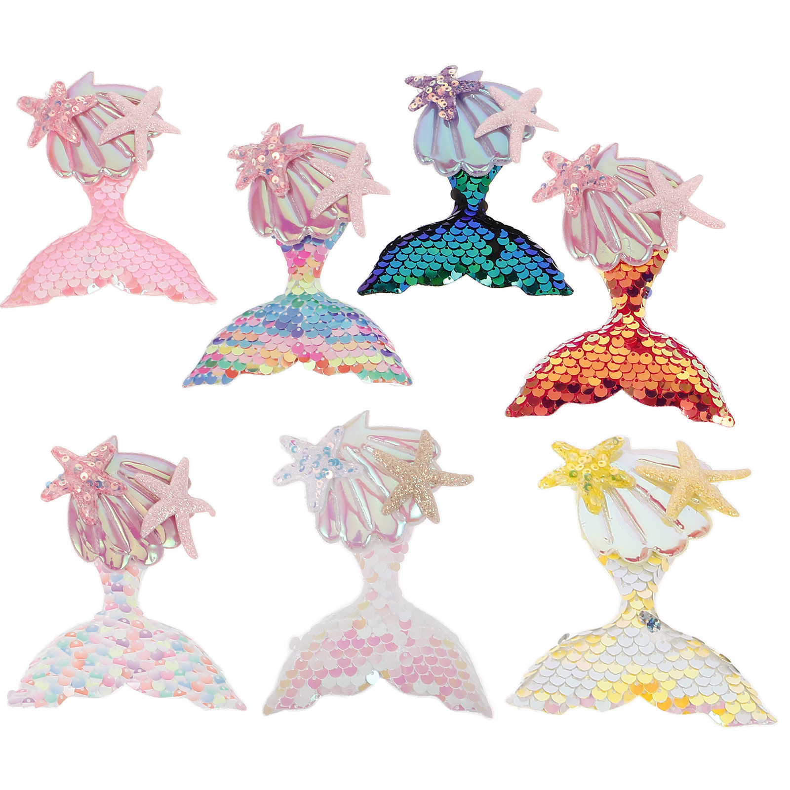 Embellish Craft - 7 ชิ้น แผ่นปะผ้าลายเงือก สำหรับเสื้อผ้า กิ๊บติดผม กระเป๋าเป้