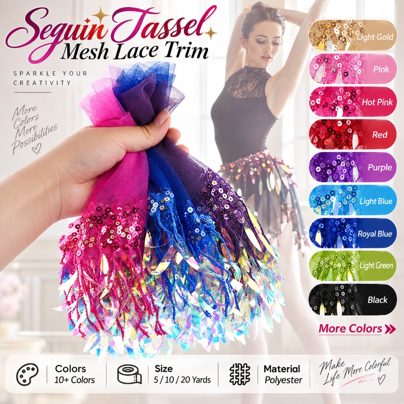 5-20 หลา ลูกไม้ตาข่ายปักเลื่อม - Fringe Ribbon Sewing บทวิจารณ์และราคา